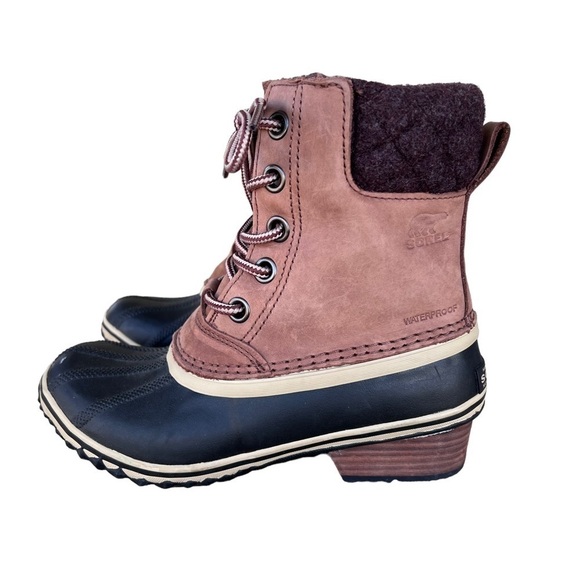 Sorel Slimpack Lace Leather Winter Snow Boot Waterproof Size 6 Tan Black - Picture 4 of 16